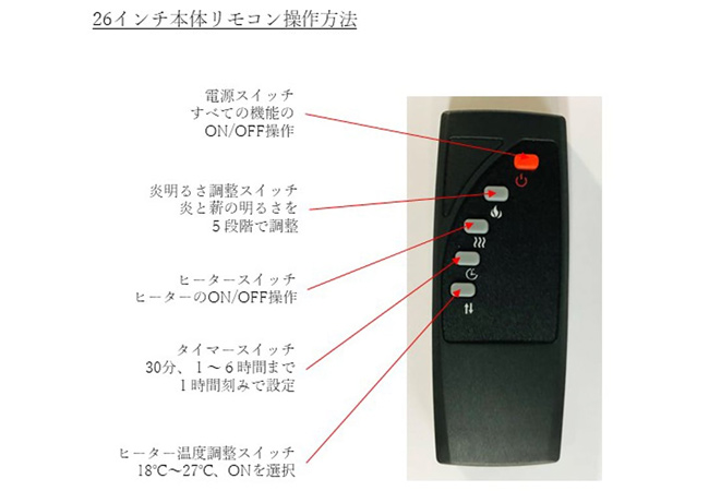 電気暖炉ドレスデン、チェリーオークのリモコン