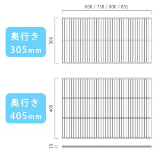 ワイヤー棚の奥行き説明