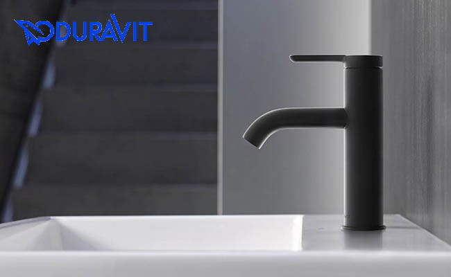 DURAVIT C1 ショート マットブラックの洗面混合水栓 引き棒無 使用例