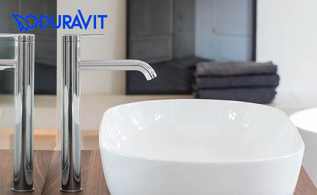 DURAVIT C1 ロング クロームの洗面混合水栓 引き棒無 使用例